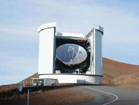 The James Clerk Maxwell Telescope located near the summit of Mauna Kea, Hawaii.